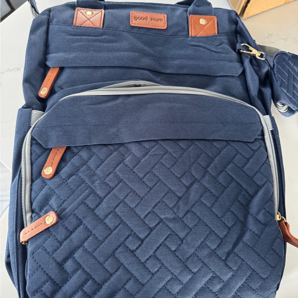 Navy Quilted woman’s Diaper Bag Backpack